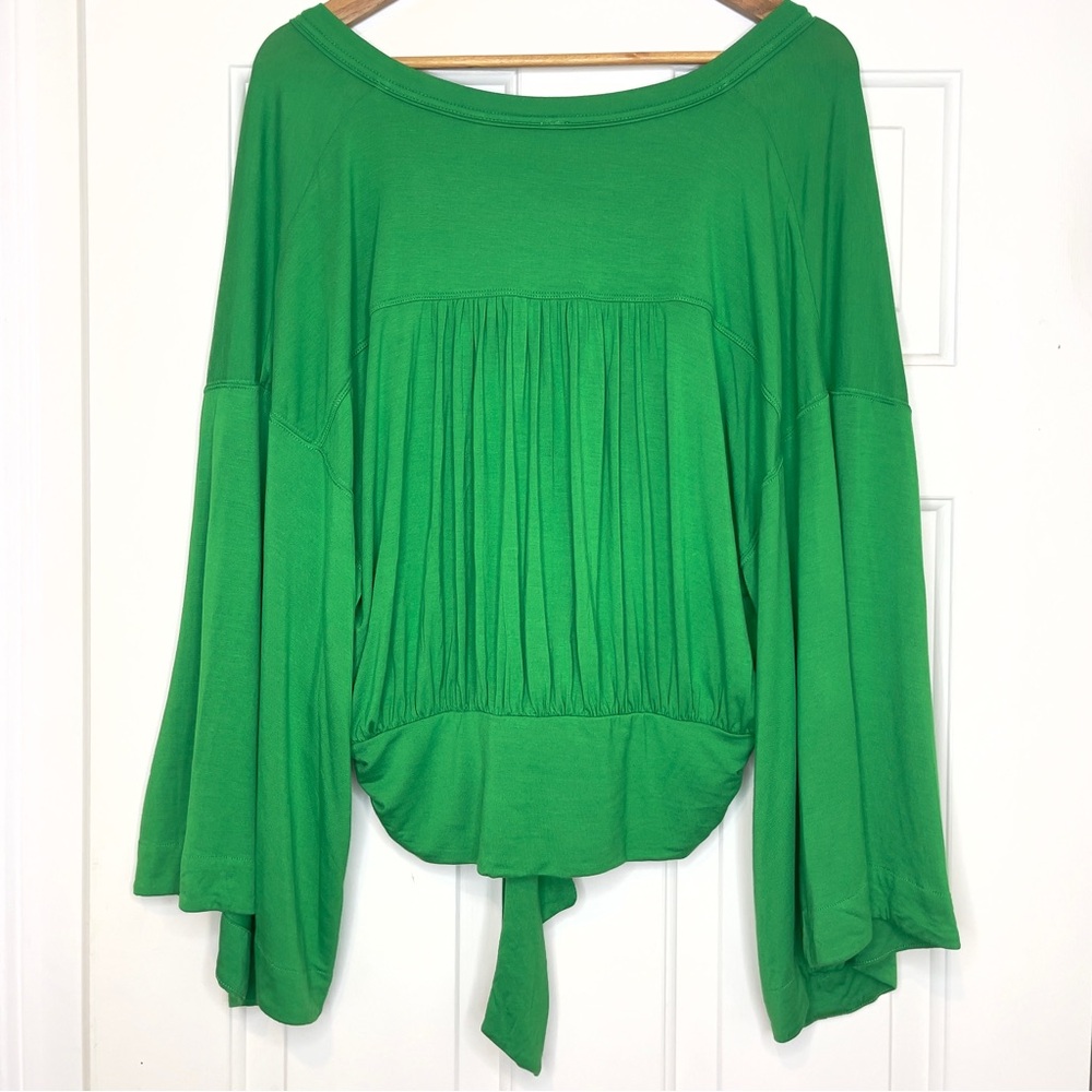 NWOT Free People “That’s A Wrap” Kelly Green Tie Front Boho Top Large - Picture 8 of 10